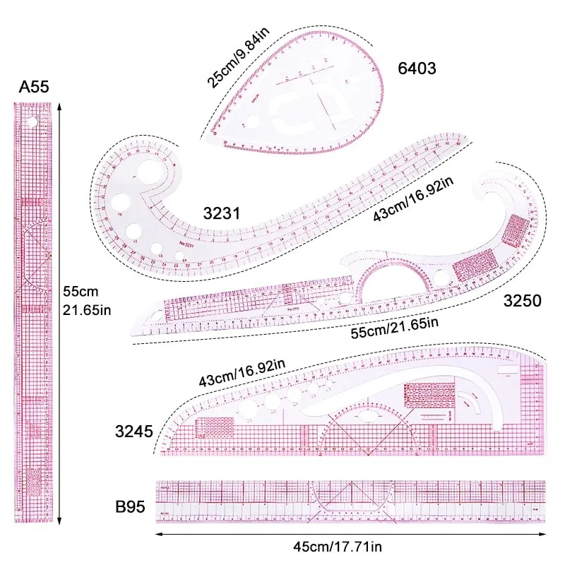 6 قطعة مسطرة منحنية فرنسية مسط - مراجعة Sewing Gauge Ruler وسعره